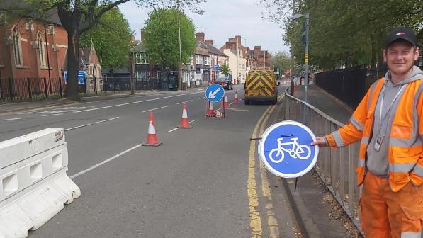 Roadworks as a cycle lane is installed