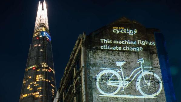 Projection of a cycle on a building in London