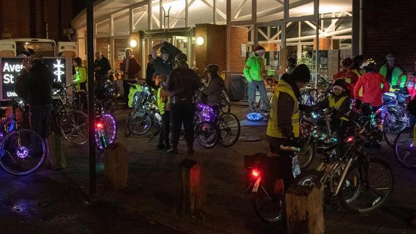 Cyclists at a glow ride event