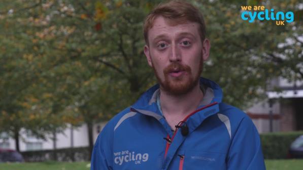 A Cycling UK member of staff explaining the current light rules. 