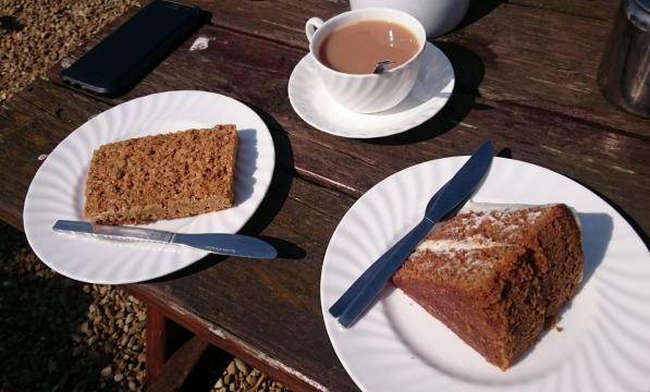 Flapjack, tea and cake in the sun