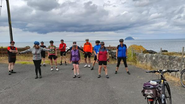 Cyclists viewing Ailsa Craig