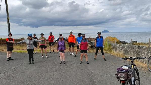 Cyclists viewing Ailsa Craig 