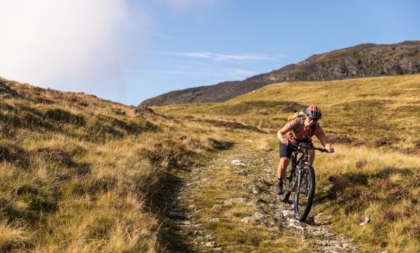 Track across hillside at Manod Mawr on Cycling UK's Traws Eryri route
